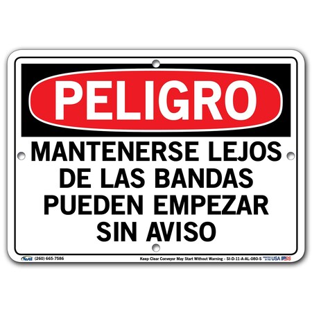 Vestil Aluminum Sign, 7-1/2" Height, 10-1/2" Width, Aluminum, Rectangle, Spanish SI-D-11-A-AL-080-S